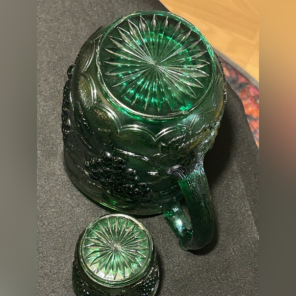 Vintage Imperial Grape Green Carnival Glass Water Pitcher and Cup RARE SET/COLOR - Picture 7 of 9